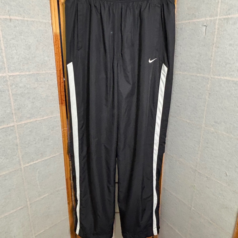 Vintage Nike Track Pants Mens XL‎ Black Ankle Slit Elastic Waist Stretch